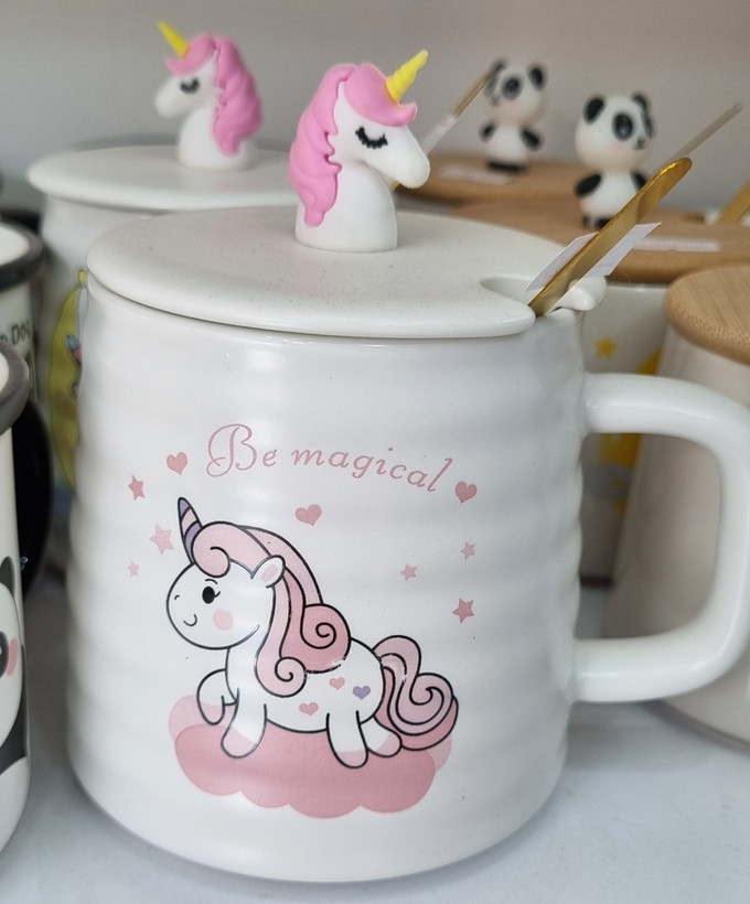 ماگ سرامیکی درب دار قاشق دار وارداتی